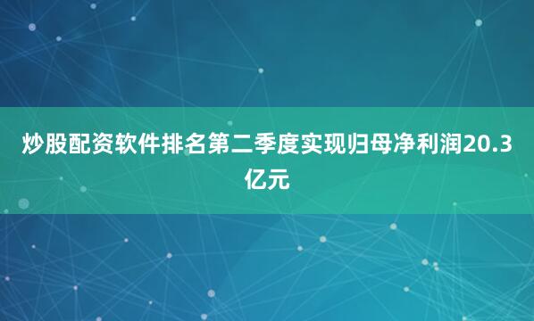 炒股配资软件排名第二季度实现归母净利润20.3亿元